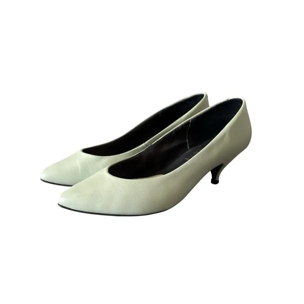 Vintage Rafferty Green Leather Kitten Heel Pumps Size 6.5B Made in Brazil